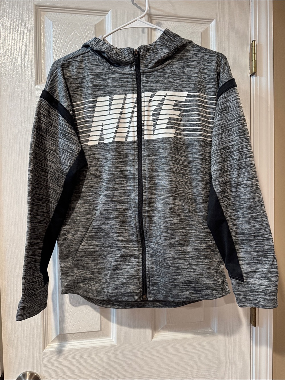 Nike Kids Gray Heather Full-Zip Hooded Jacket with Black Panels